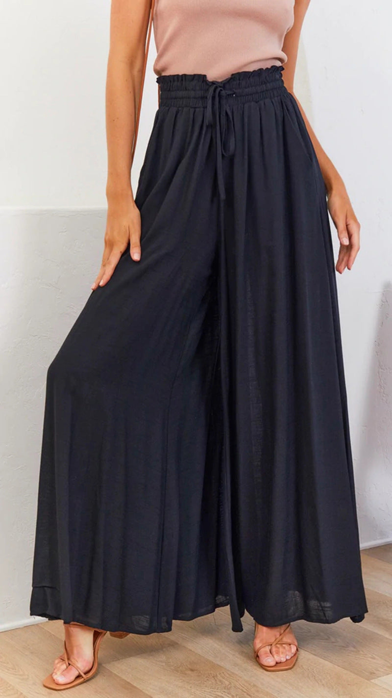 Women's Elastic Waistband Wide Leg High Waist Long Pants