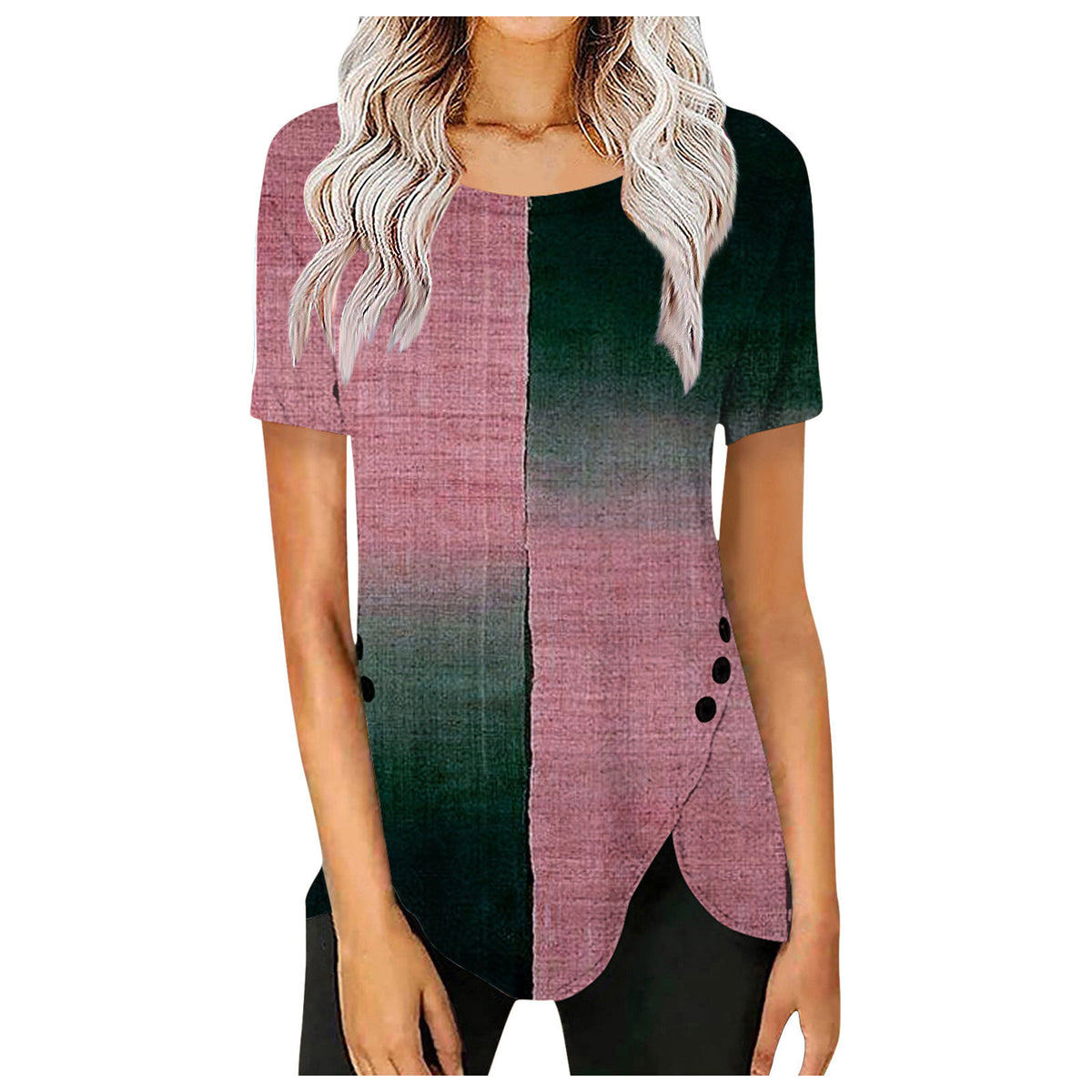 Women's Retro Button Gradient Printing Round Neck Shorts