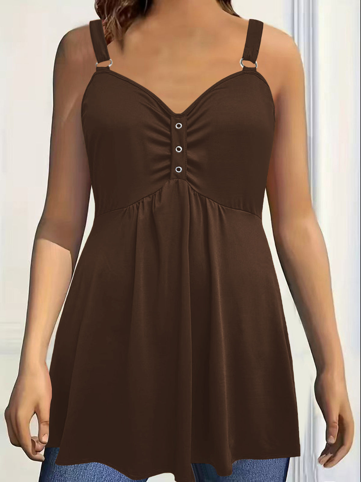 Versatile Solid Color Wide Shoulder Strap Pleated Large Vests