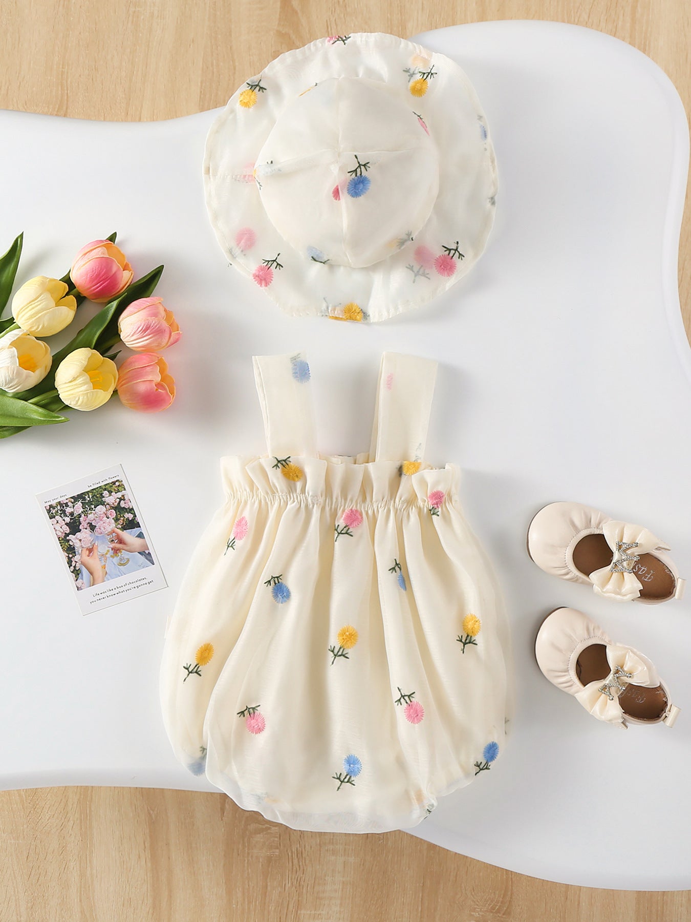 Summer Sleeveless Korean Style Hooded Romper Strap Small Flower Jumpsuit, Climbing Suit