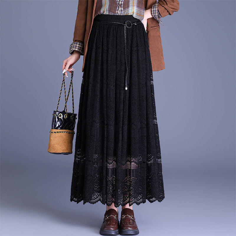 Slimming Line Mid-length Elegant Elastic Waist Skirt