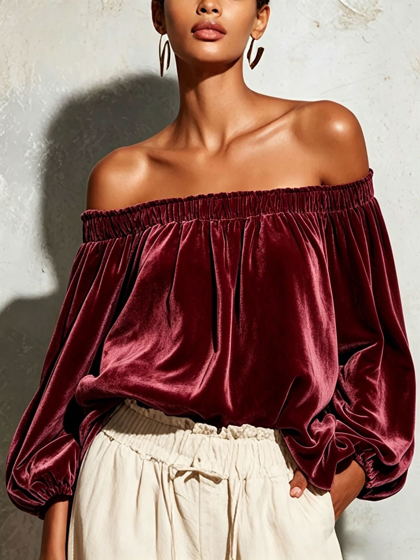 Women's Lantern Sleeve Elegant Solid Color Casual T-shirt Blouse