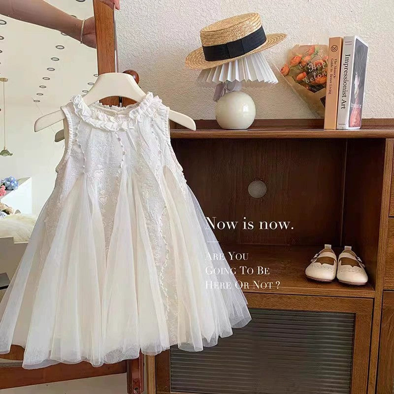 Floral Collar Summer Female Princess Flower Embroidery Stitching Children's Dress