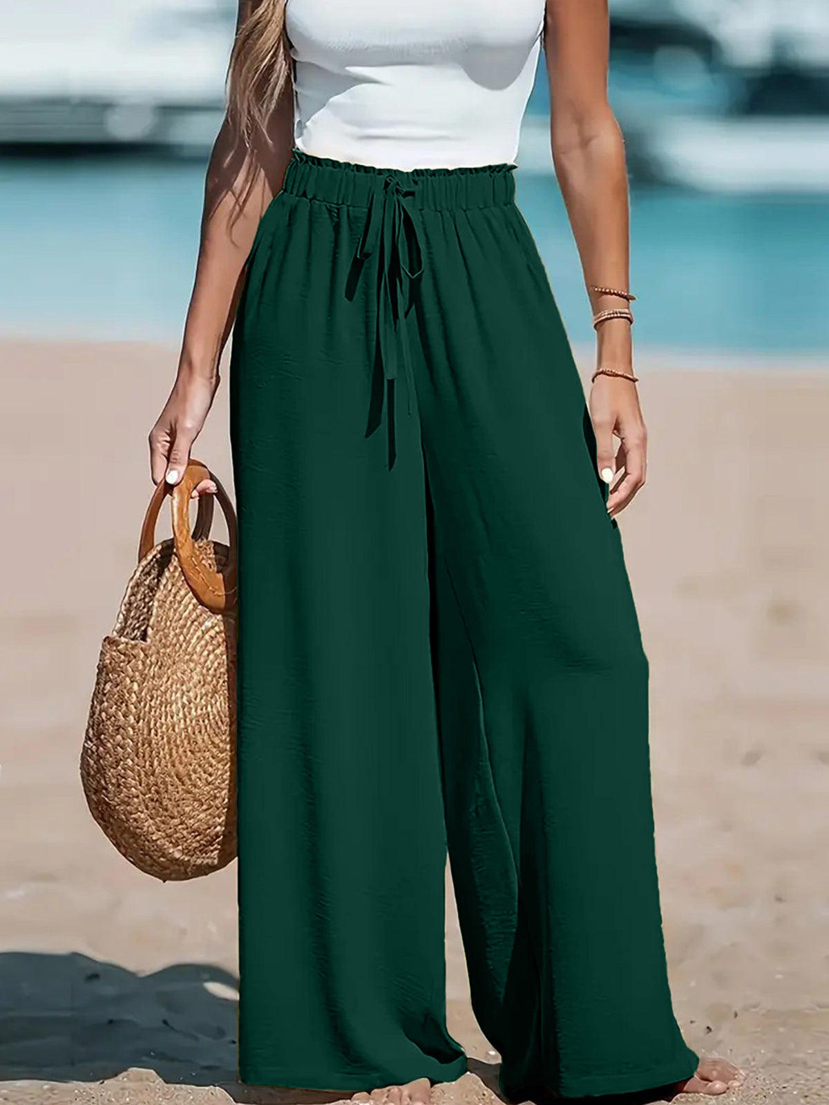 Women's Wide Leg Leisure Loose Drawstring Fashionable Casual Pants