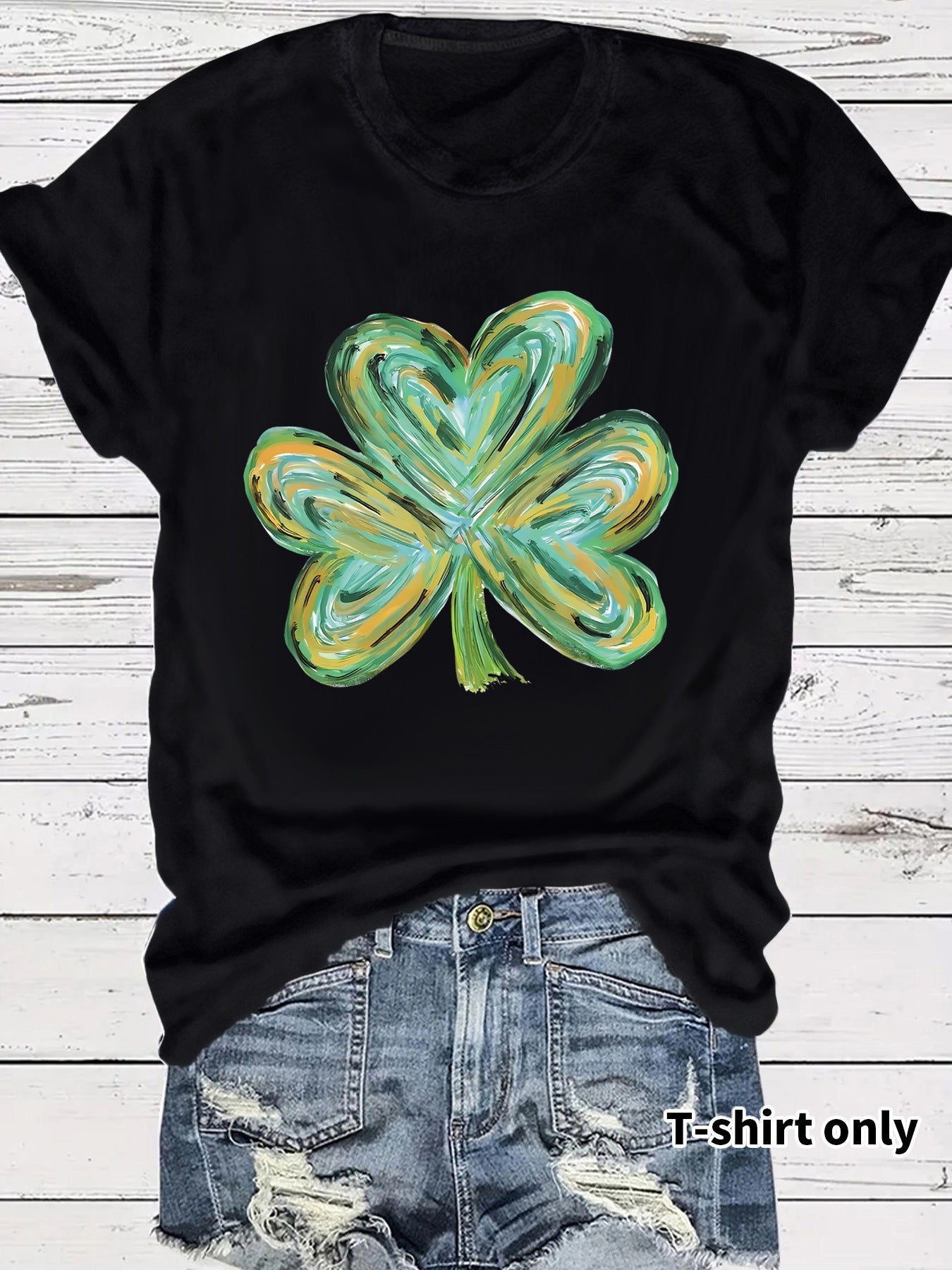 Women's Summer Green Clover Print Round Neck Clothing