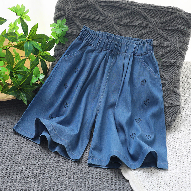 Twill Stretch Jeans Korean Style Love Children's Pants