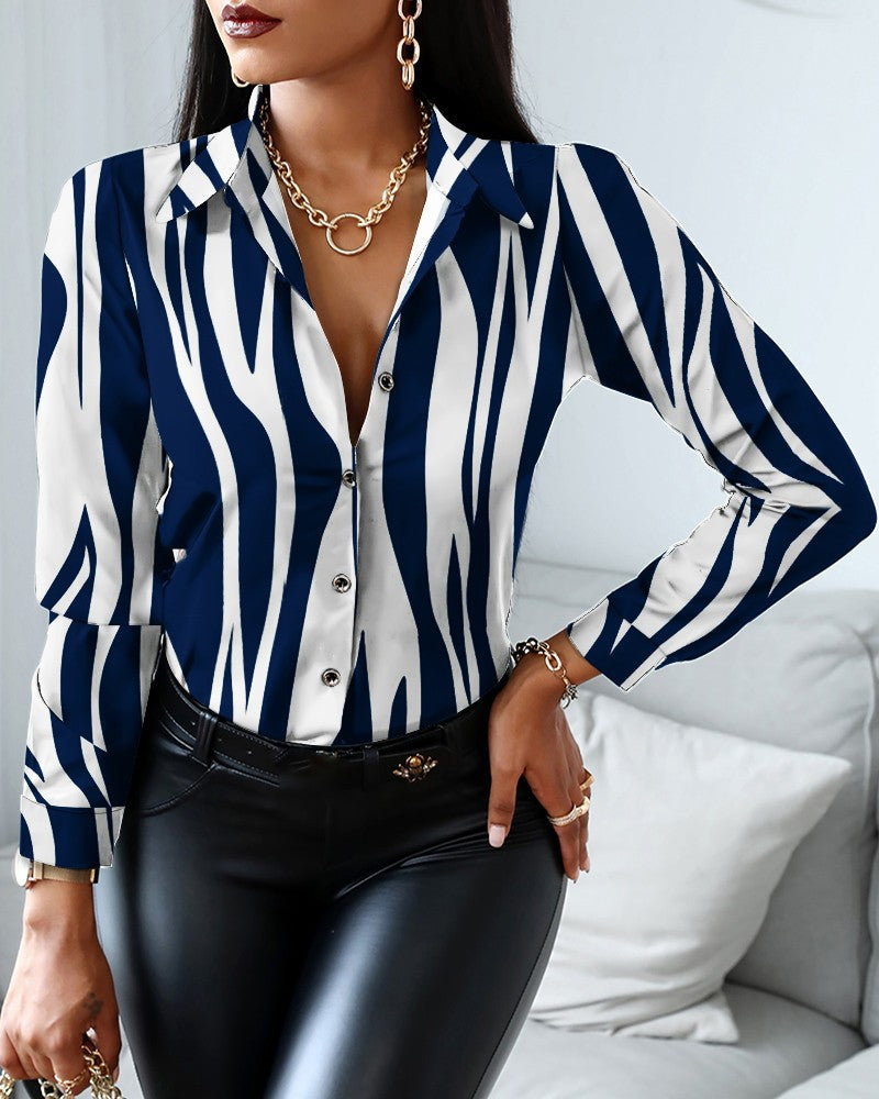 Women's Autumn Printed Long Sleeve Shirt Blouse