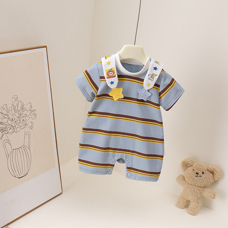 Cute Style Boys Striped Cartoon Stars Jumpsuit, Climbing Suit