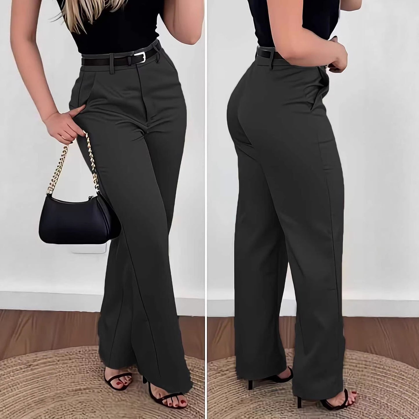 Women's High Waist Commuter Draping Slim Fit Casual Pants