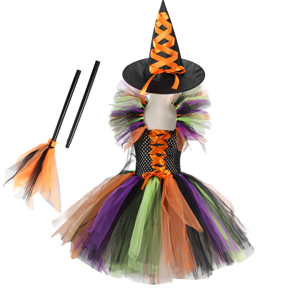 Costume Pettiskirt Performance Skirt Suit Witch Hat Broom Children's Dress