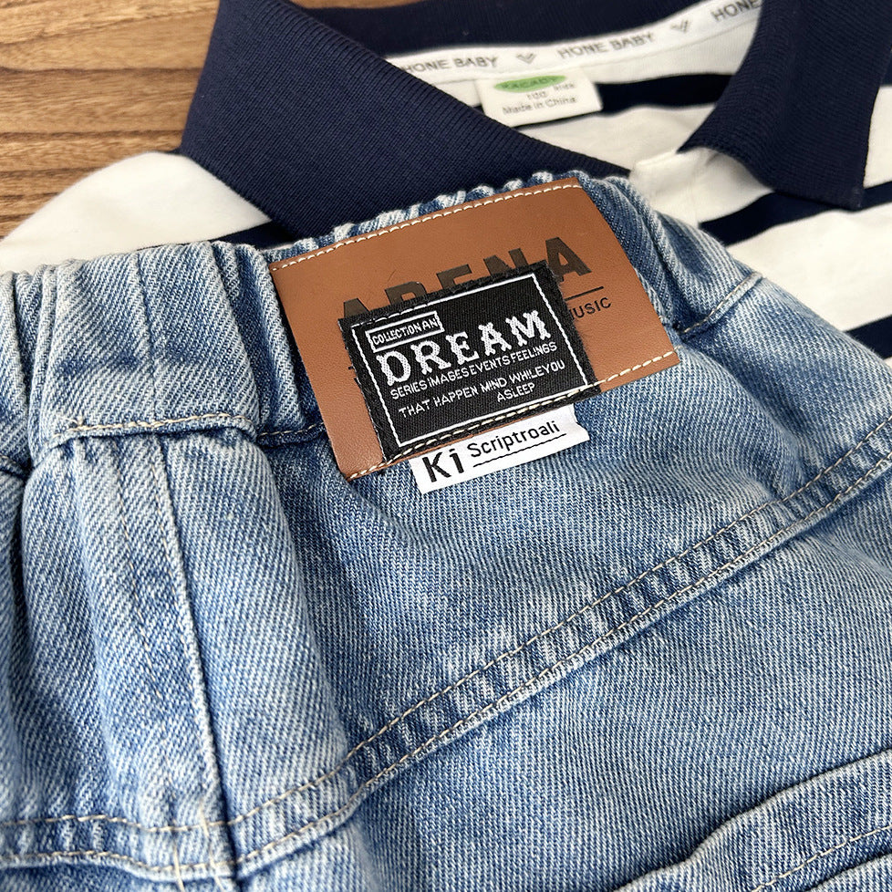 Children's Summer Clothing Washed Soft Denim Cropped Children's Pants