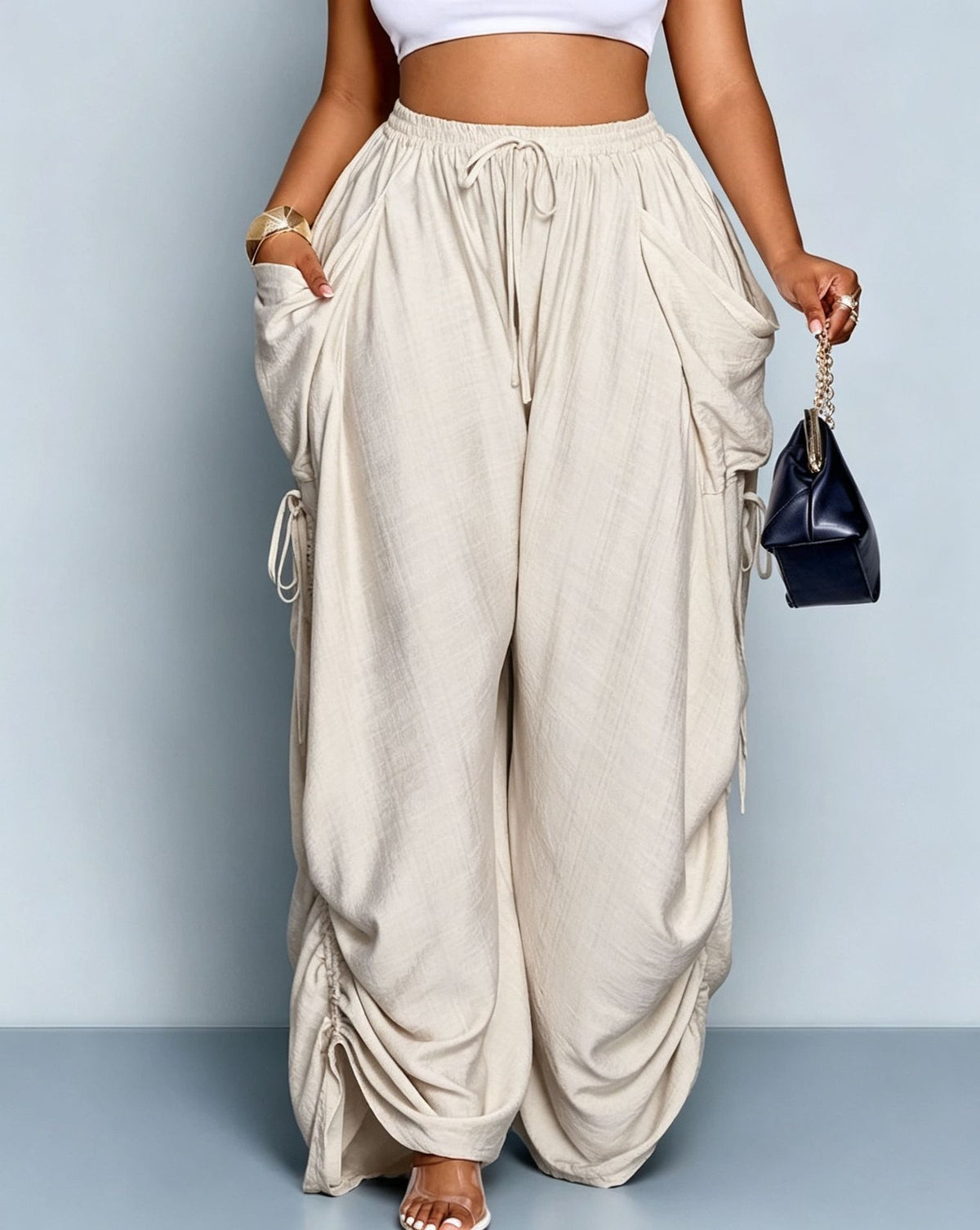 Women's Autumn High Waist Harem Cotton Linen Micro Elastic Casual Pants