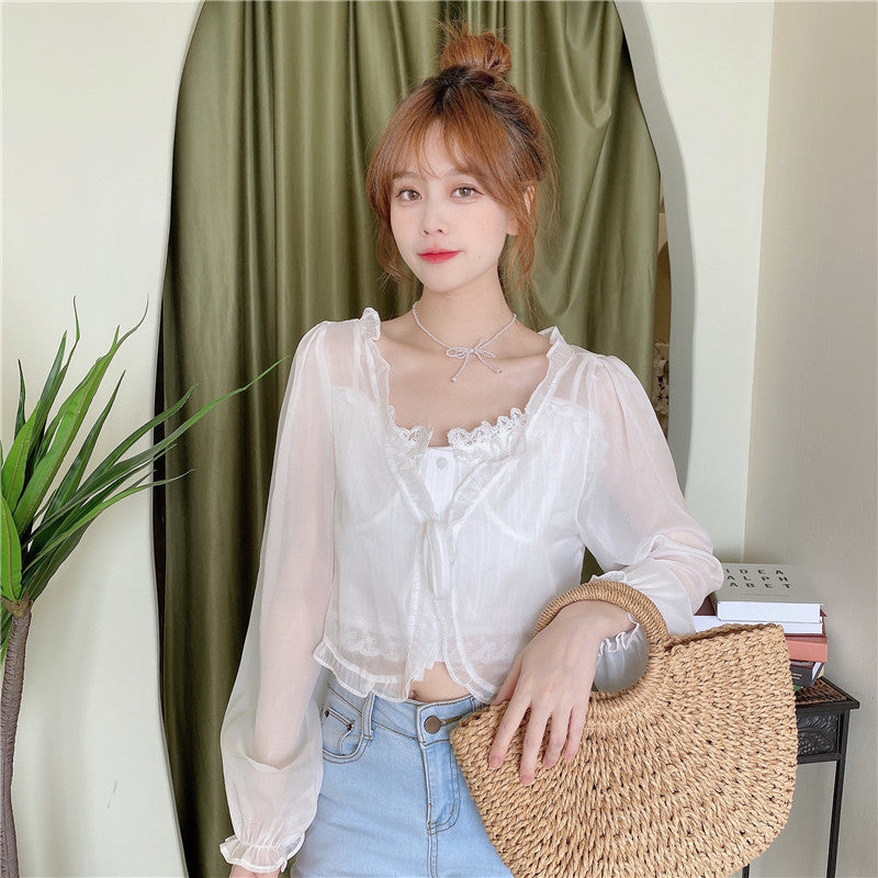Protection Summer Super Fairy Outer Shawl Sling Lace Shirt, Chiffon Shirt