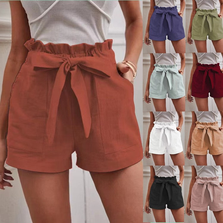Women's Loose Linen Leisure Pocket Solid Color Large High Waist Wide Casual Pants