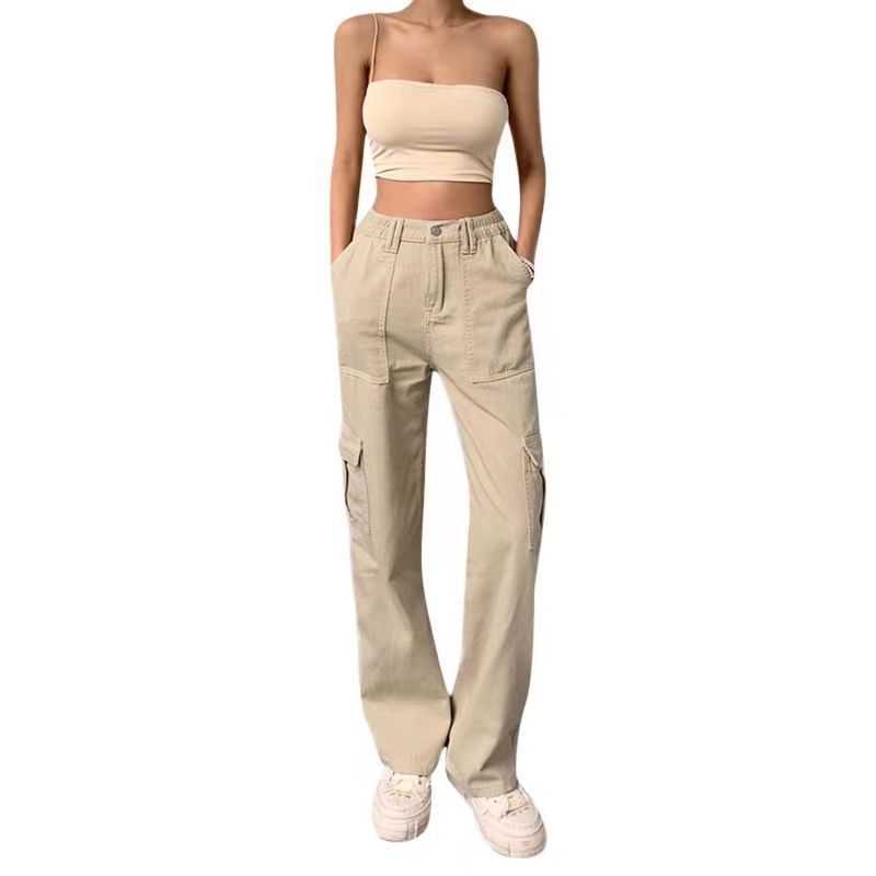 Women's Stylish Trousers High Waist Slimming Loose Khaki Women's Jeans
