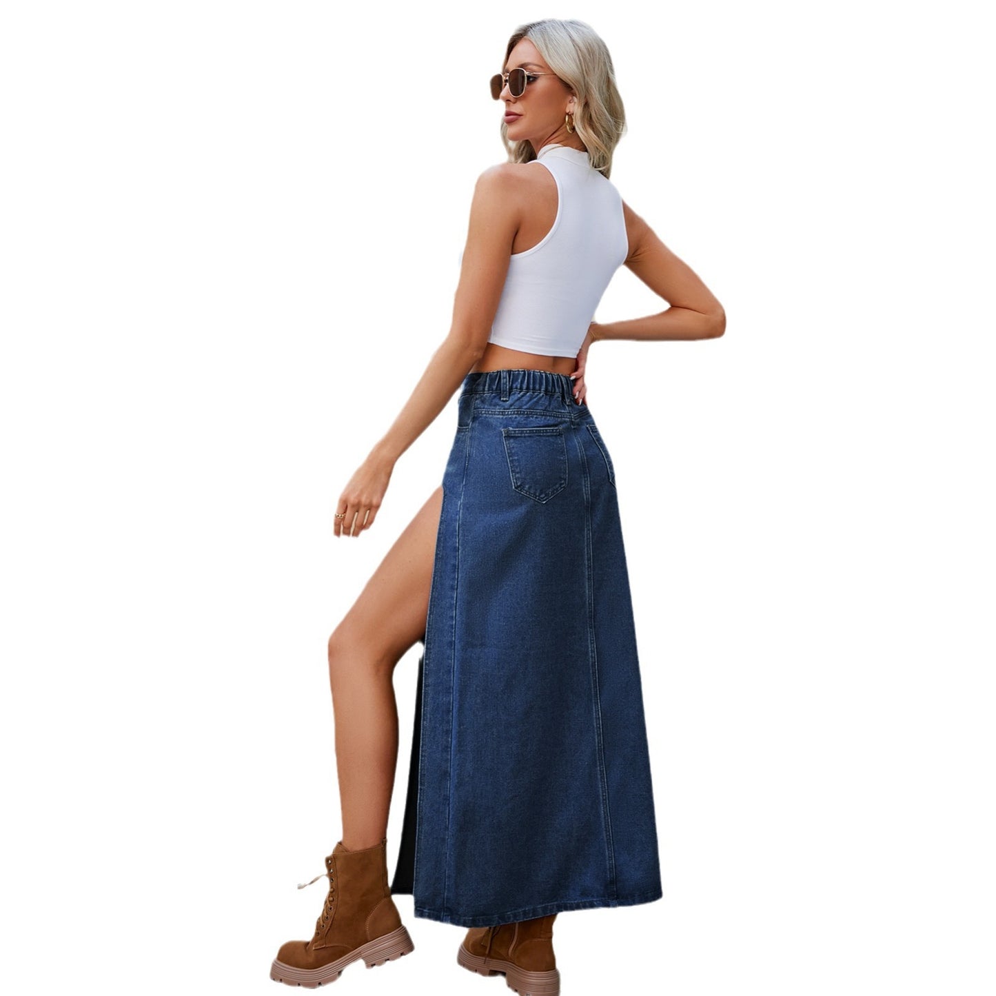Women's Washed Sexy High Split Denim Long Skirts