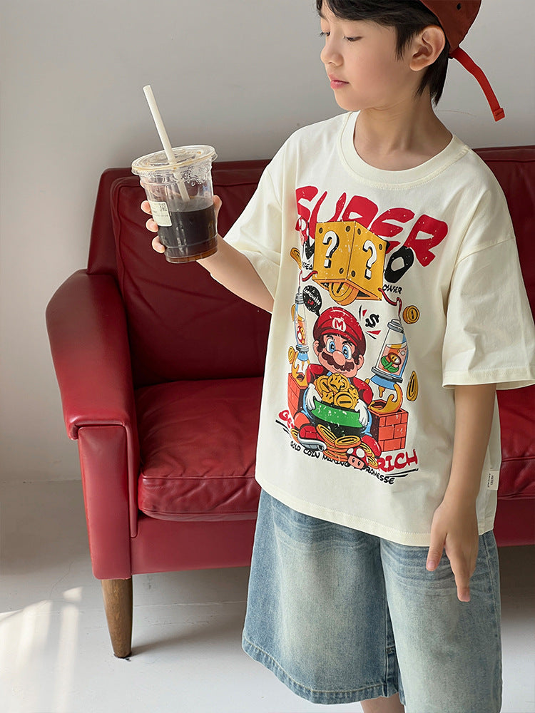 Children's Wear Korean Handsome Half Clothing Fun Cartoon Children's T-shirt