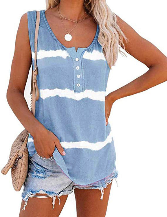Popular Women's Summer Striped Print Button Tops