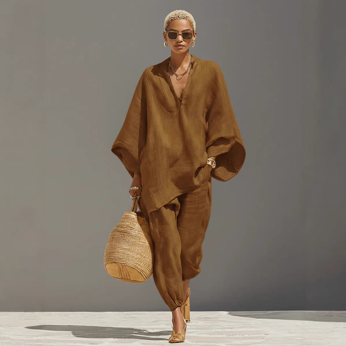 Women's Two-piece Idle Style Design Loose Shirt Suits