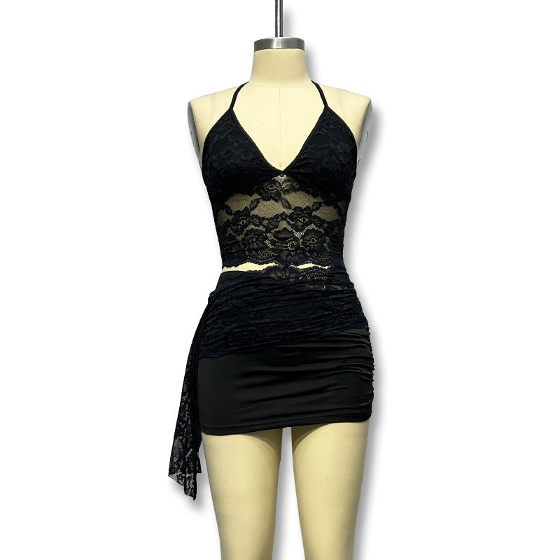 Women's Sexy Cutout Small Sling Lace Stitching Fashion Casual Suit