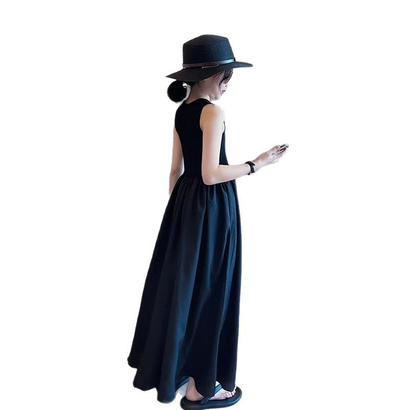 Children's Black Medium Large Casual Princess Mid-length Children's Dress