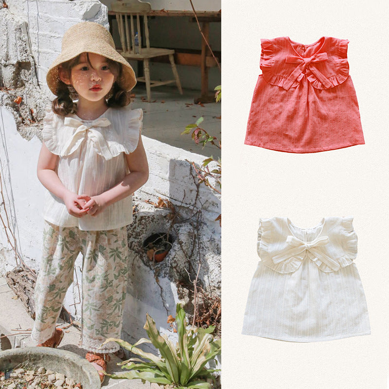 Children's Summer Strawberry Shan Clothing Bow Lapel Children's T-shirt