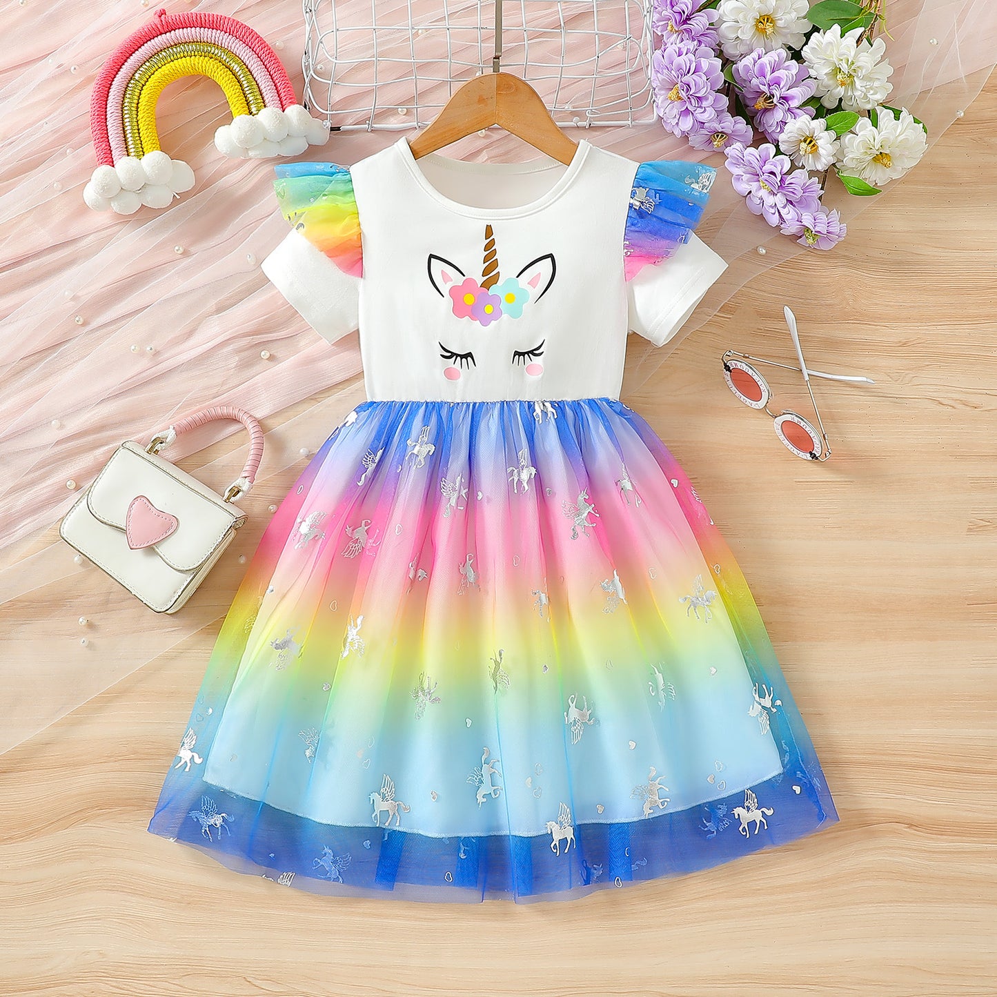 Children's Unicorn Summer Short Sleeve Trendy Skirt Children's Dress
