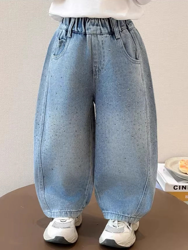 Children's Spring Clothing Loose Western Style Casual Rhinestone Children's Pants