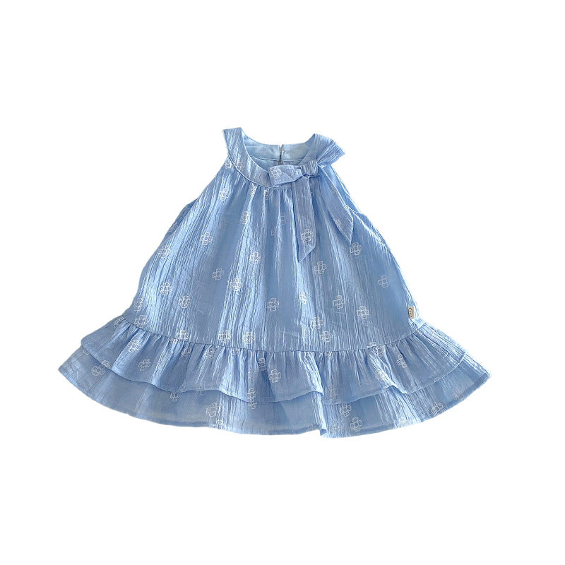 Vest Summer Full Printed Floral Bow Skirt Children's Dress