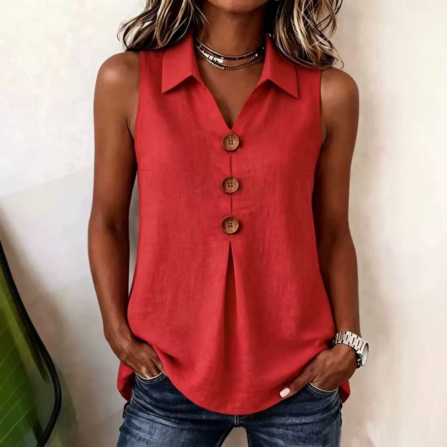 Women's Fashion Simple Lapel Cotton Linen Button Small Vest/suspenders/tube Top