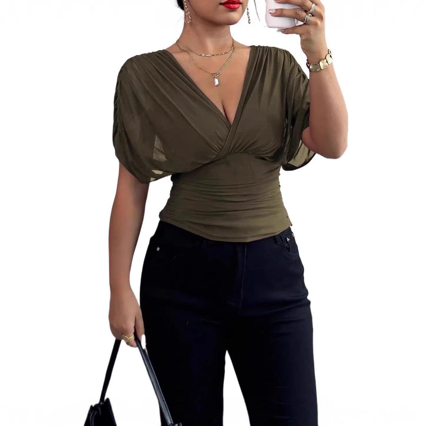 Women's Casual Hot Flying Sleeve Solid Color Women's T-shirt
