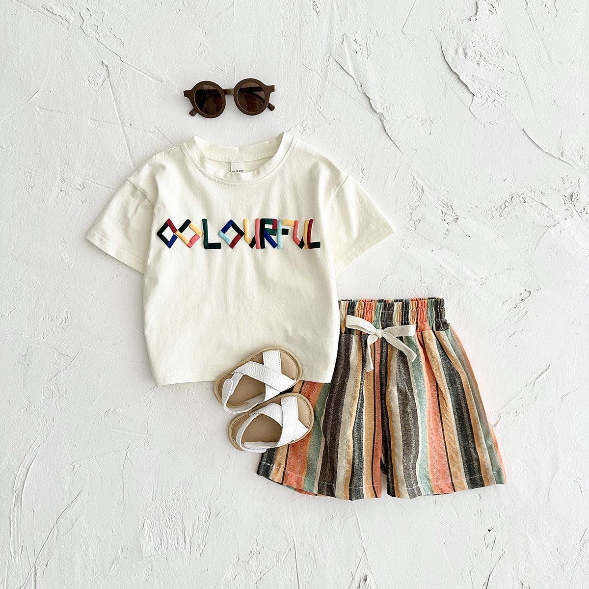 Children's Summer Clothing Letter Embroidered T-shirt Short Sleeve Children's Suit