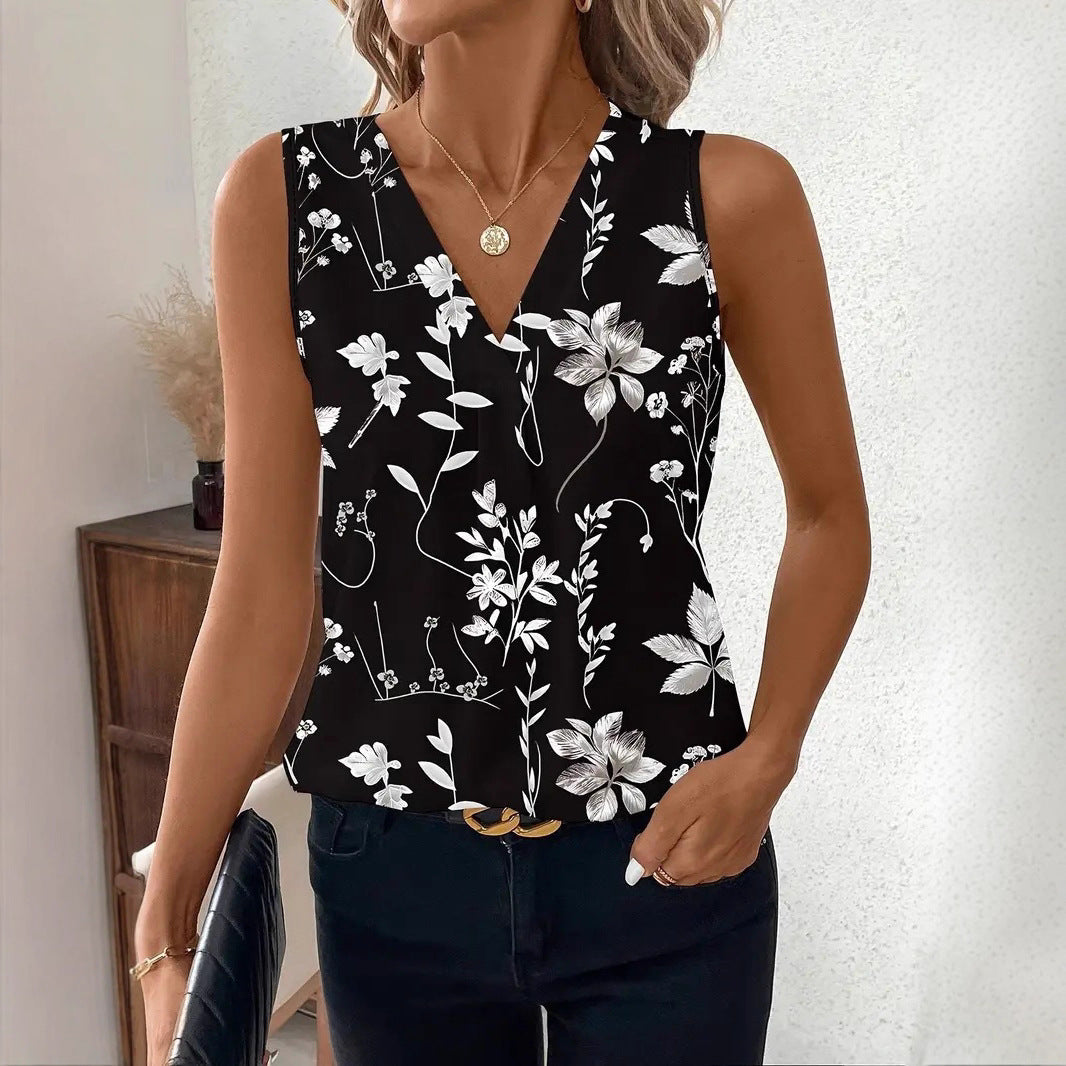 Women's Woven Fabric Pullover Floral Printed Vests