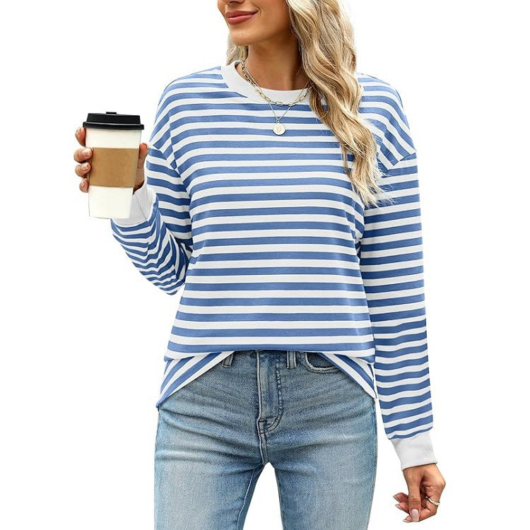 Women's Fashion Color Contrast Loose Round Neck Women's T-shirt