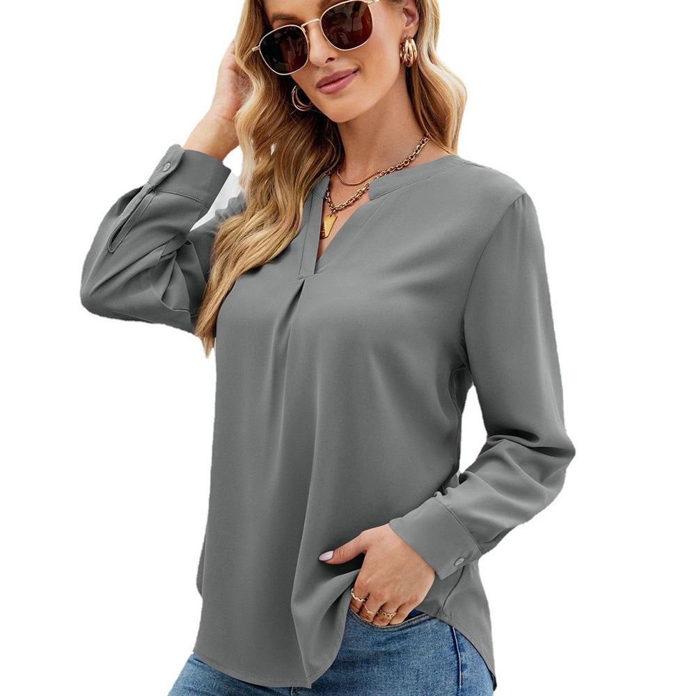 Women's Color Chiffon Shirt Loose Pullover Long Tops