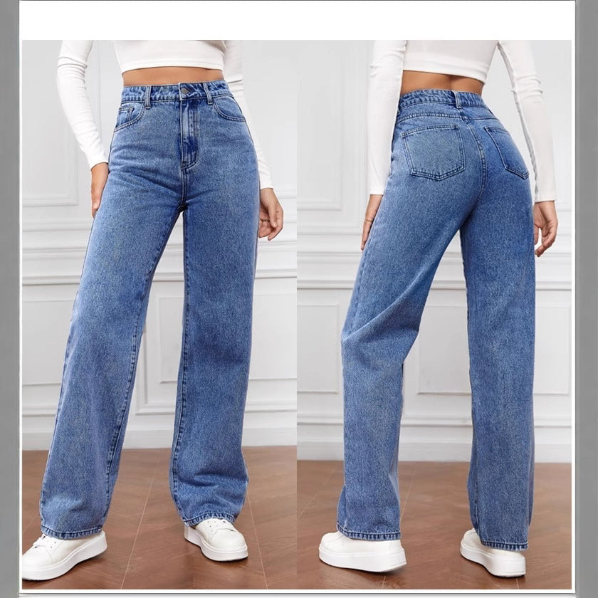 Women's High Waist Casual Fashion Trousers Washed Women's Jeans