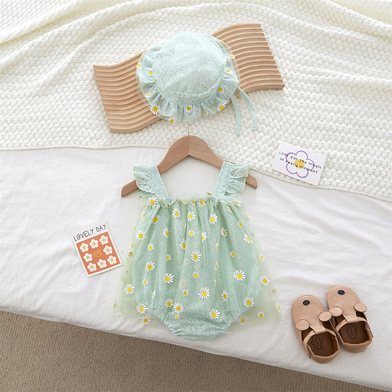Rompers Summer Sleeveless Vest Camisole Triangle Little Daisy Princess Dress Jumpsuit, Climbing Suit