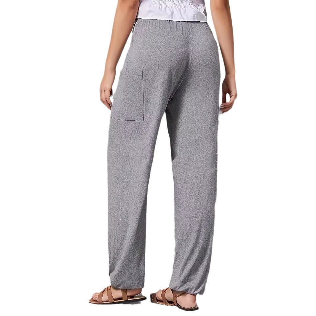Women's Drawstring High Waist Harem Yoga Side Plug Pocket Wide Leg Casual Pants