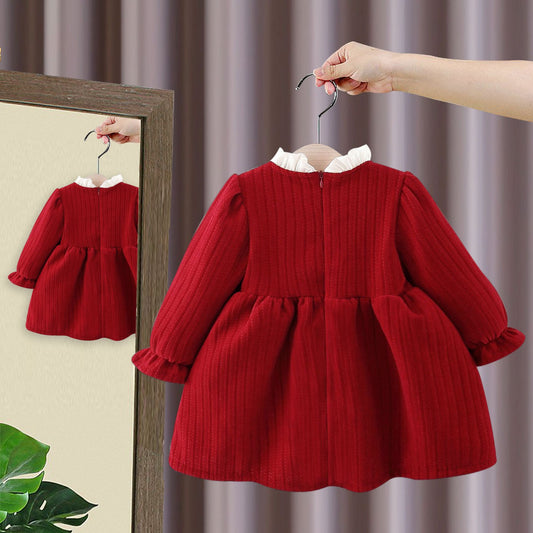 Children's Clothing Red Fleece-lined Padded Princess Children's Dress