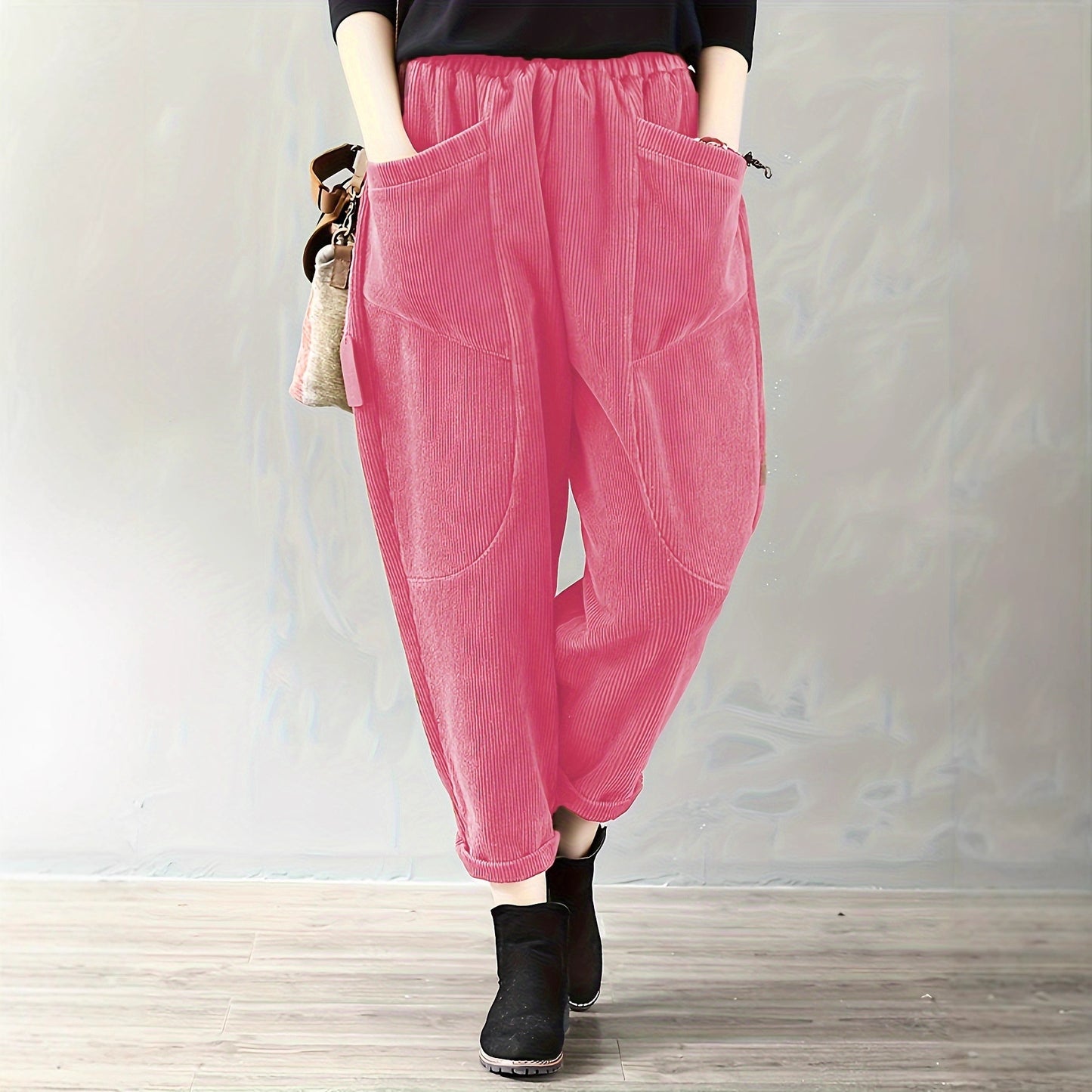 Women's Waist Fashion Corduroy Loose Outer Wear Pants