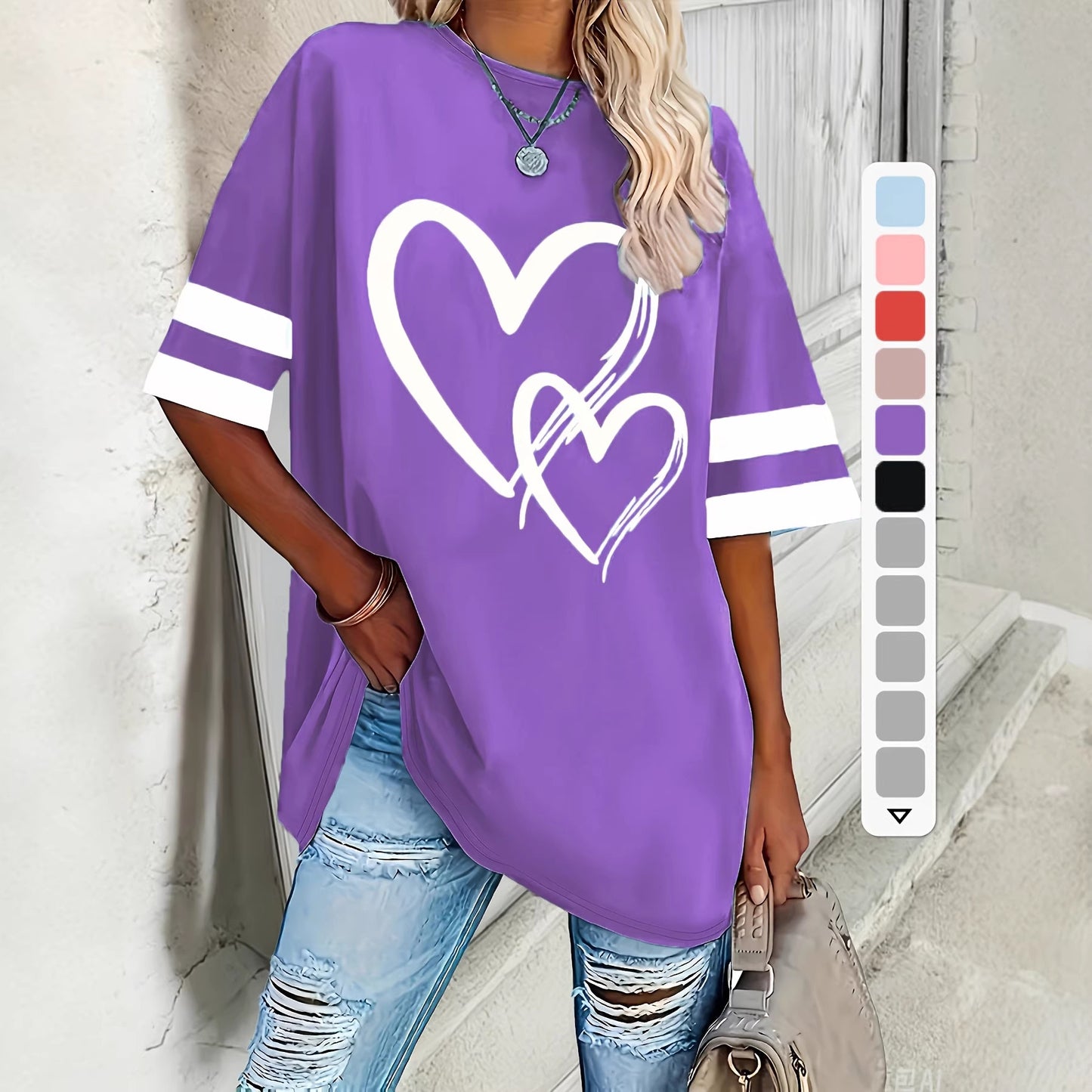Women's Casual Sleeve Love Elegant Comfortable Pullover Large Size T-shirt