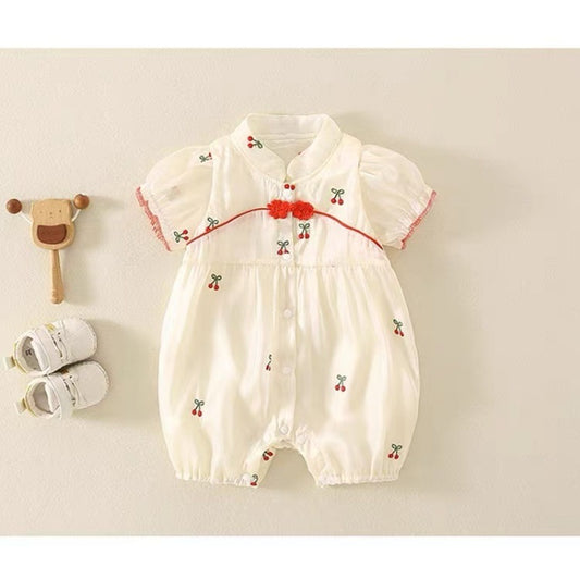 Infant Summer Cute National Fashion Cheongsam One-piece Romper Short Jumpsuit, Climbing Suit