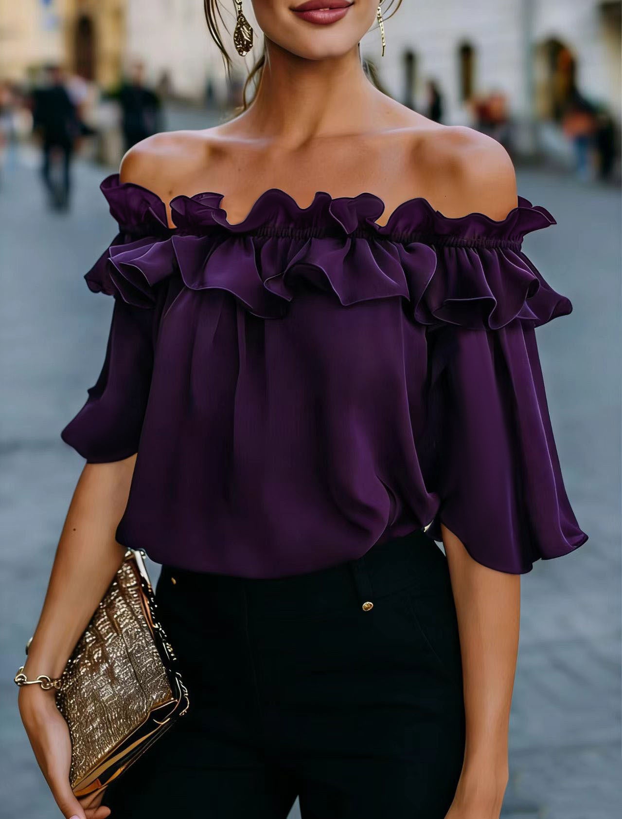 Women's Summer Fashion Fresh Pink Casual Ruffled Lace Shirt, Chiffon Shirt