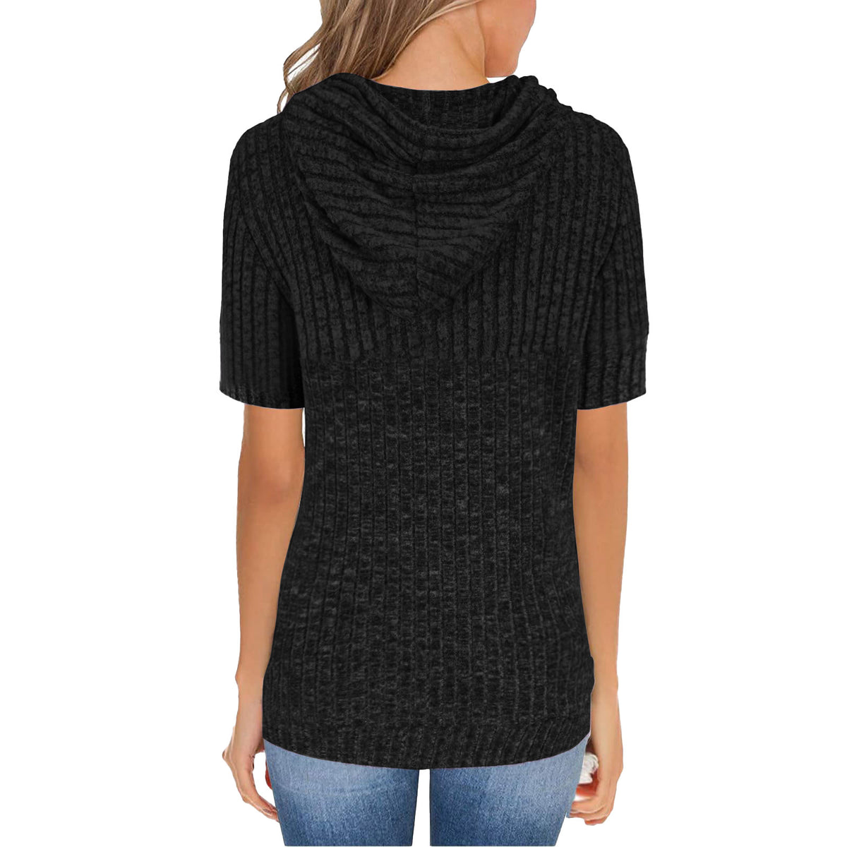 Women's Sunken Stripe Pocket Hooded Vacation Short-sleeved Women's T-shirt