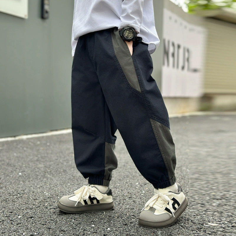 Children's Clothing Boys Cargo Boy's Sports Trousers Color Matching Green Children's Pants