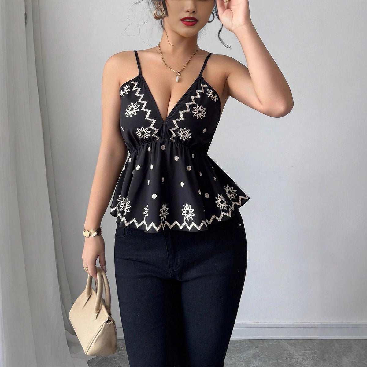 Women's Elegant Sleeveless Backless Sexy Waist Print Vests