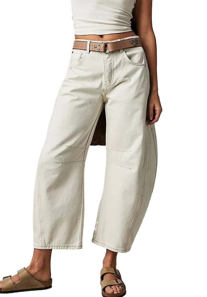 Women's Loose Waist Washed Denim Dark Blue Jeans