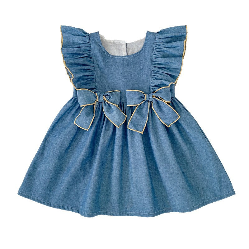 Children's Summer Korean Style Bow Sleeveless Denim Clothes For Babies Jumpsuit Children's Dress