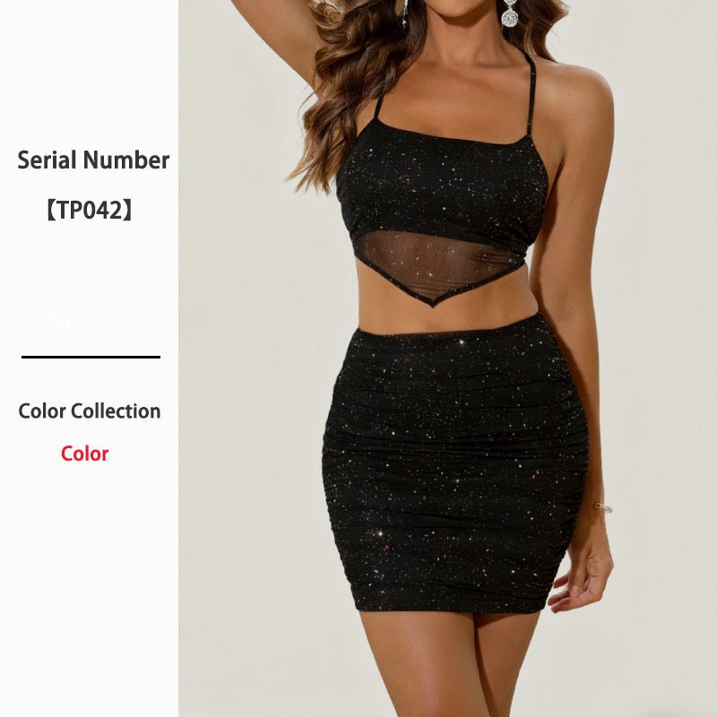 Sexy Suspenders Hot Sequined Hip Two-piece Fashion Casual Suit