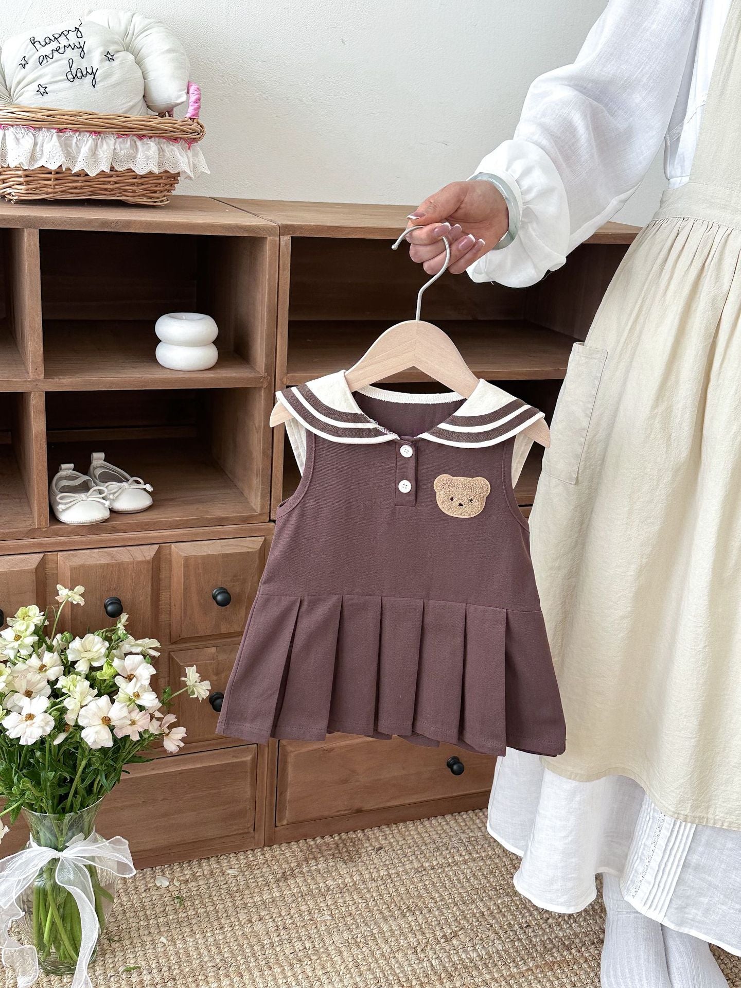 Children's Summer Preppy Style Bear Vest Skirt Western Children's Dress